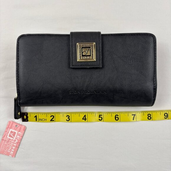 Stone Mountain Black Bonded Leather Wallet Checkbook Bifold Zip Around - Picture 9 of 11